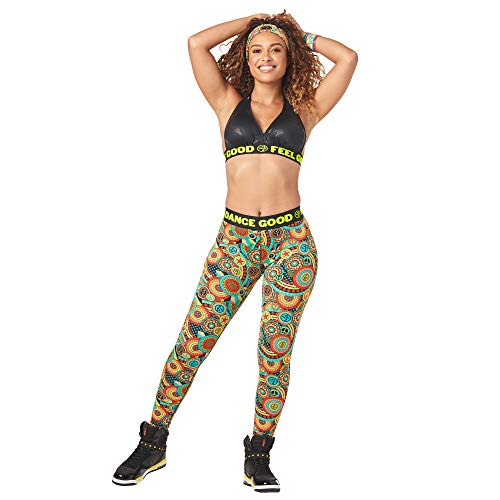 Zumba Fitness® Weit Jacquard Bund Kompression Sexy Sport Workout Leggings Damen Pantalones 3/4, Zumba Green, S para Mujer