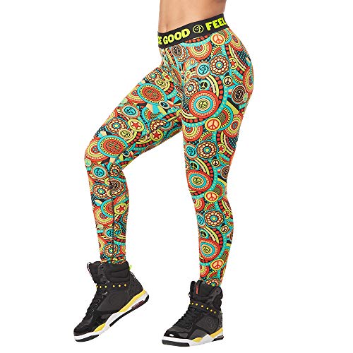 Zumba Fitness® Weit Jacquard Bund Kompression Sexy Sport Workout Leggings Damen Pantalones 3/4, Zumba Green, S para Mujer