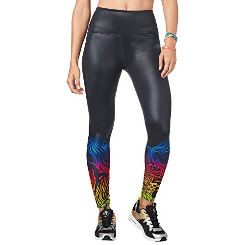 Zumba Leggings de Fitness Cintura Alta Entrenamiento Baile Compresión Pantalones Mujer, Black to Blackish, XS