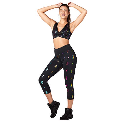 Zumba Pantalones de Fitness para Mujer con Estampado Capri Leggings, Negro Atrevido, 11, pequeño