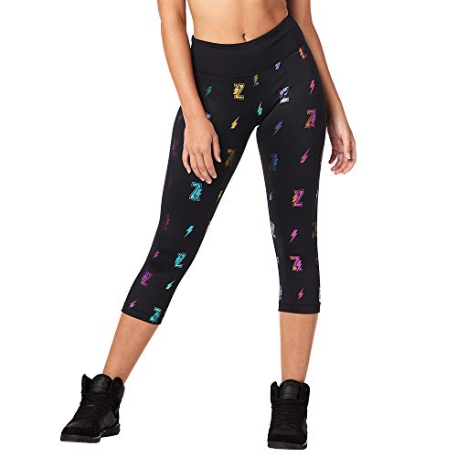Zumba Pantalones de Fitness para Mujer con Estampado Capri Leggings, Negro Atrevido, 11, pequeño