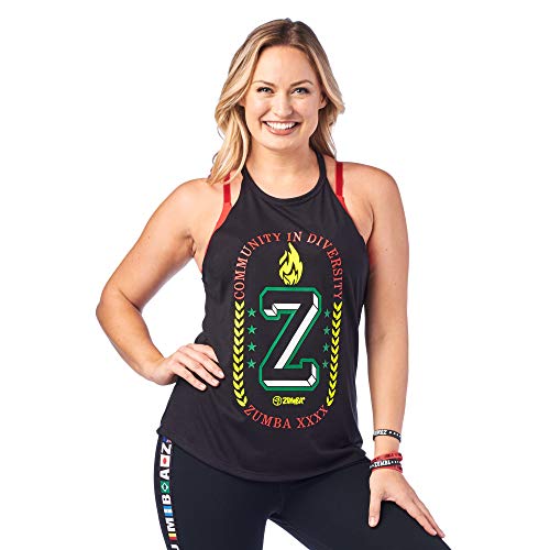 Zumba Workout High Neck Tank Activewear Graphic Dance Fitness Top For Women Camisa, Negrita Negro 1, XL para Mujer