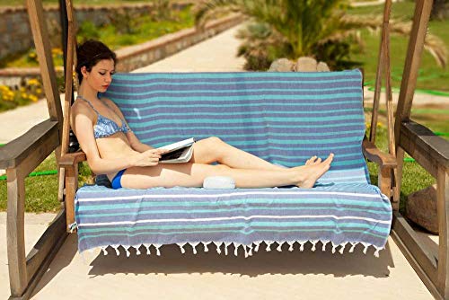 ZusenZomer Fouta Gigante 150x210 Toalla de Hammam XXL Ibiza - Toalla Turco Extra Grande para Vacaciones Playa Picnic - 100% Algodón - Foutas Playa Comercio Justo (Turquesa, Gris)