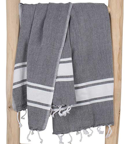 ZusenZomer Toalla Hammam XXL Sol 100x200 Gris - Fouta Playa Toalla Playa Turca Grande & Ligera - 100% Algodón - Foutas Playa Diseño Exclusivo