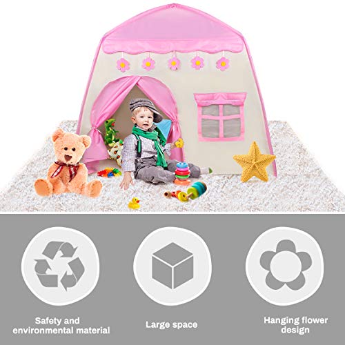 Zwini Tienda para niños Tienda para niños Plegable Casa Grande para niños Casa Princesa Rosa Castel Incluye Bolsa de Transporte portátil para Juegos en Interiores y Exteriores (51x51x39 Pulgadas)