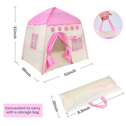 Zwini Tienda para niños Tienda para niños Plegable Casa Grande para niños Casa Princesa Rosa Castel Incluye Bolsa de Transporte portátil para Juegos en Interiores y Exteriores (51x51x39 Pulgadas)