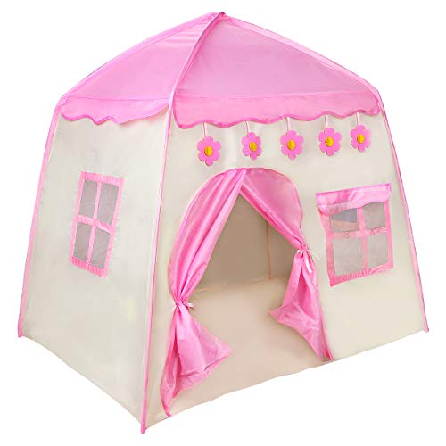 Zwini Tienda para niños Tienda para niños Plegable Casa Grande para niños Casa Princesa Rosa Castel Incluye Bolsa de Transporte portátil para Juegos en Interiores y Exteriores (51x51x39 Pulgadas)