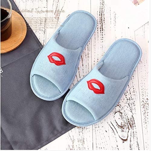 ZYING Zore Primavera otoño hogar Mujeres algodón Dibujos Animados Animal Damas Zapatos Planos Dormitorio Antideslizante Parejas Diapositivas Hembra (Color : Light Blue 38-39)