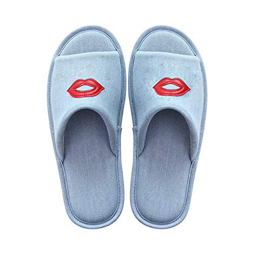 ZYING Zore Primavera otoño hogar Mujeres algodón Dibujos Animados Animal Damas Zapatos Planos Dormitorio Antideslizante Parejas Diapositivas Hembra (Color : Light Blue 38-39)