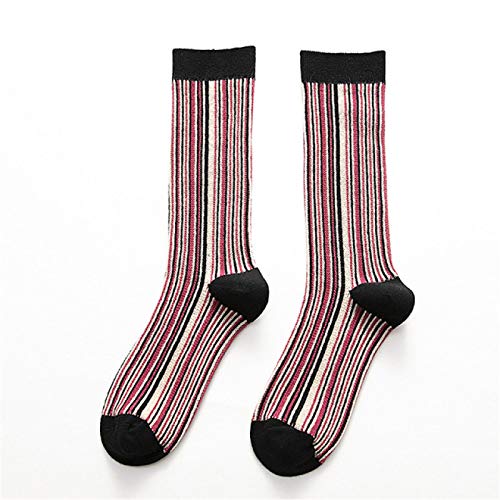 ZYJ 3 Pares de Calcetines de Invierno cálidos de algodón Peinado con Rayas Verticales para Mujer, Calcetines a Rayas Retro Apilados Estilo inglés, Calcetines de Estilo Preppy Vintage，Black