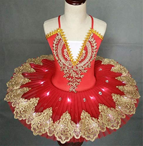 ZYLL Chicas Bailarina Ballet Tutu para niños niños niños niñas Adultos panqueques Tutu Tutu Trajes de Baile Vestido de Ballet,Rojo,150CM