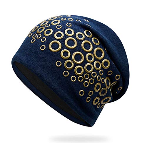 ZYLL Gorra de algodón Unisex de Hip Hop, Primavera otoño Metal círculo Doble Capa a Prueba de Viento Beanie Hat, Sombrero de pérdida de Cabello,H,OneSize