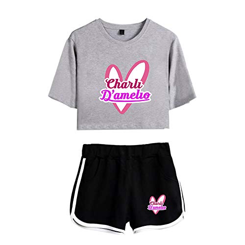 ZYPPX Charli D'amelio - Traje corto y pantalón corto de dos piezas, traje casual para niña, ropa deportiva para ocio, H, M ZYPPX Charli D'amelio - Traje corto y pantalón corto de dos piezas, traje casual para niña, ropa deportiva para ocio, H, M