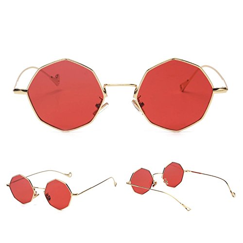 Z&YQ Gafas de Sol geometría simétrica Vacaciones octogonales Gafas de Sol Salvajes Hombres y Mujeres, Gold Frame Red Film