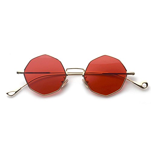 Z&YQ Gafas de Sol geometría simétrica Vacaciones octogonales Gafas de Sol Salvajes Hombres y Mujeres, Gold Frame Red Film