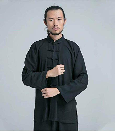 ZZ Traje De Tai Chi para Mujer Ropa De Artes Marciales Ropa De Lino Uniforme De Kung Fu Traje De Yoga Ropa De Manga Larga para Hombres para Meditación Wing Chun Zen,Black-XXL