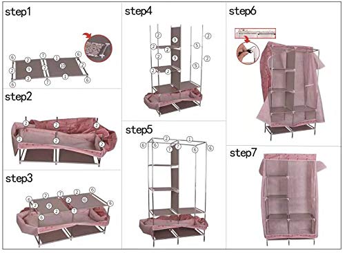 ZZBIQS Armario con compartimentos y bolsillo lateral, armario de tela con barras para ropa, almacenamiento para ropa, vestidor, dormitorio (morado)