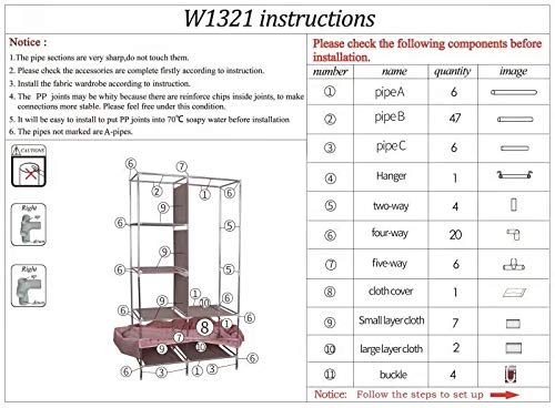 ZZBIQS Armario con compartimentos y bolsillo lateral, armario de tela con barras para ropa, almacenamiento para ropa, vestidor, dormitorio (morado)