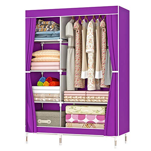 ZZBIQS Armario con compartimentos y bolsillo lateral, armario de tela con barras para ropa, almacenamiento para ropa, vestidor, dormitorio (morado) ZZBIQS Armario con compartimentos y bolsillo lateral, armario de tela con barras para ropa, almacenamiento para ropa, vestidor, dormitorio (morado)