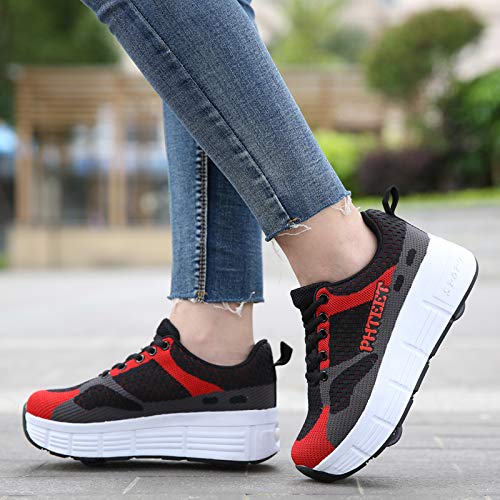 ZZRA Zapatos de polea técnica retráctiles automáticos en línea de Doble Rueda Unisex, Zapatos de Patinaje sobre Ruedas Zapatillas de Deporte Que Brillan intensamente LED niños niñas Zapatos Skate USB