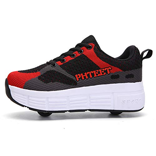 ZZRA Zapatos de polea técnica retráctiles automáticos en línea de Doble Rueda Unisex, Zapatos de Patinaje sobre Ruedas Zapatillas de Deporte Que Brillan intensamente LED niños niñas Zapatos Skate USB