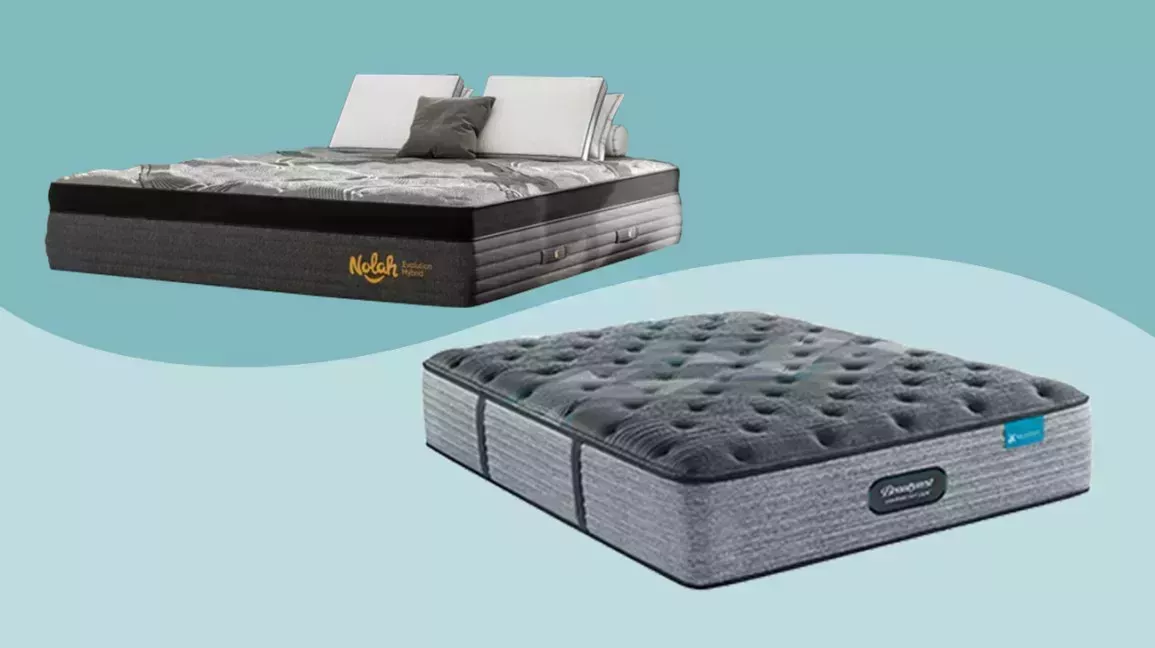 Two of the best mattresses for higher body weight on light blue background.