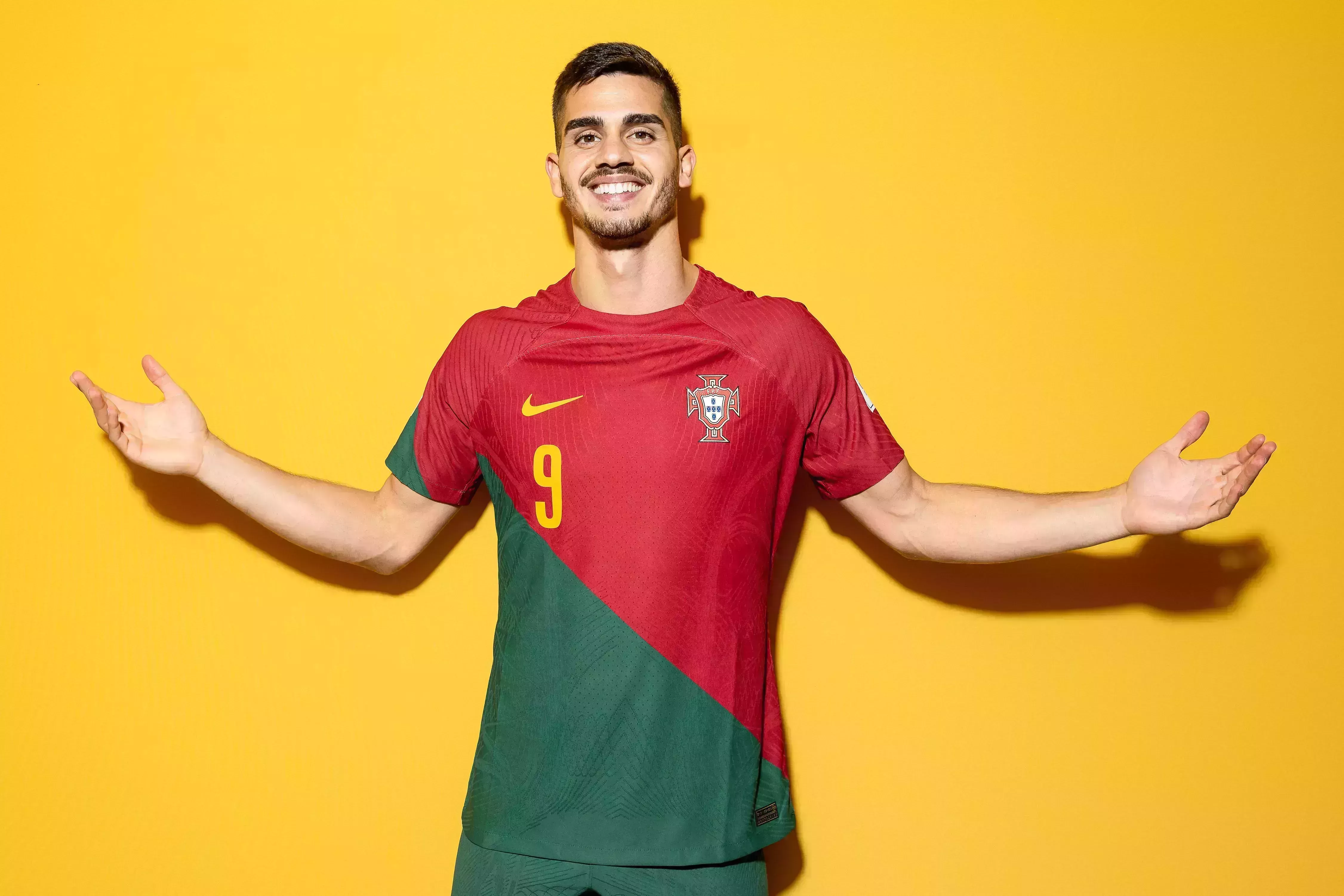 doha, qatar november 19 andre silva of portugal poses during the official fifa world cup qatar 2022 portrait session on november 19, 2022 in doha, qatar photo by lars baron fifafifa via getty images