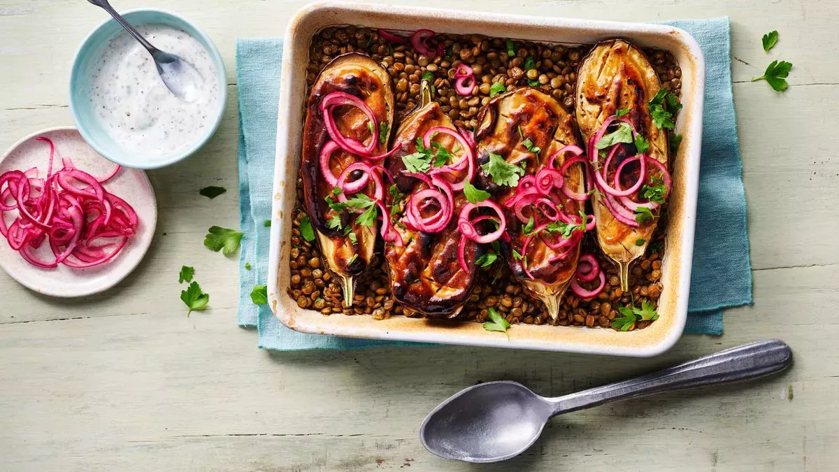 Receta de berenjenas y lentejas al horno