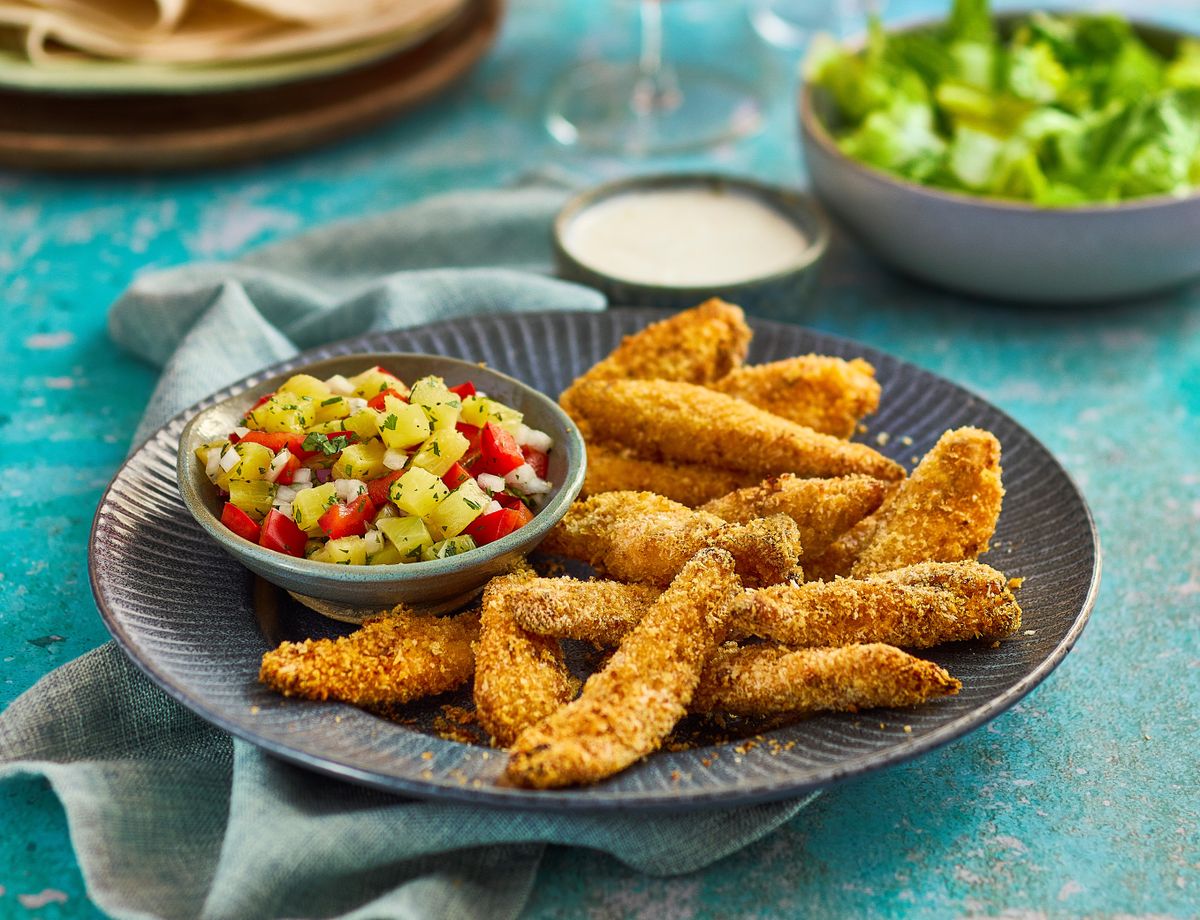 Receta de goujons de pollo con piña para freír en el aire