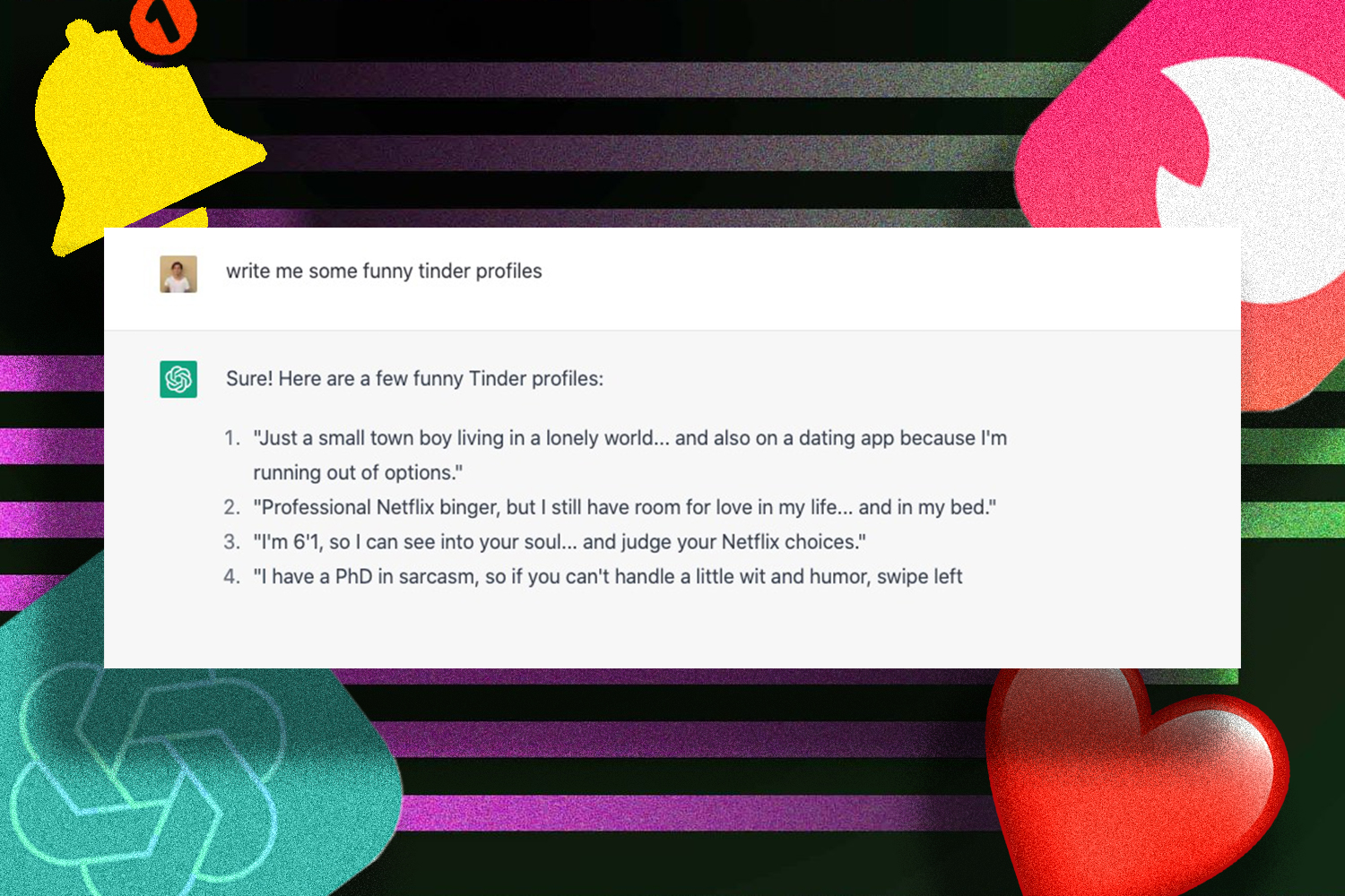Escribir Tinder, Hinge y Bumble Bios con Chat GPT. ¿Es posible?